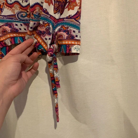 Chico’s 0 Boho, Paisley, Side Tie, Jersey Top - Picture 7 of 16